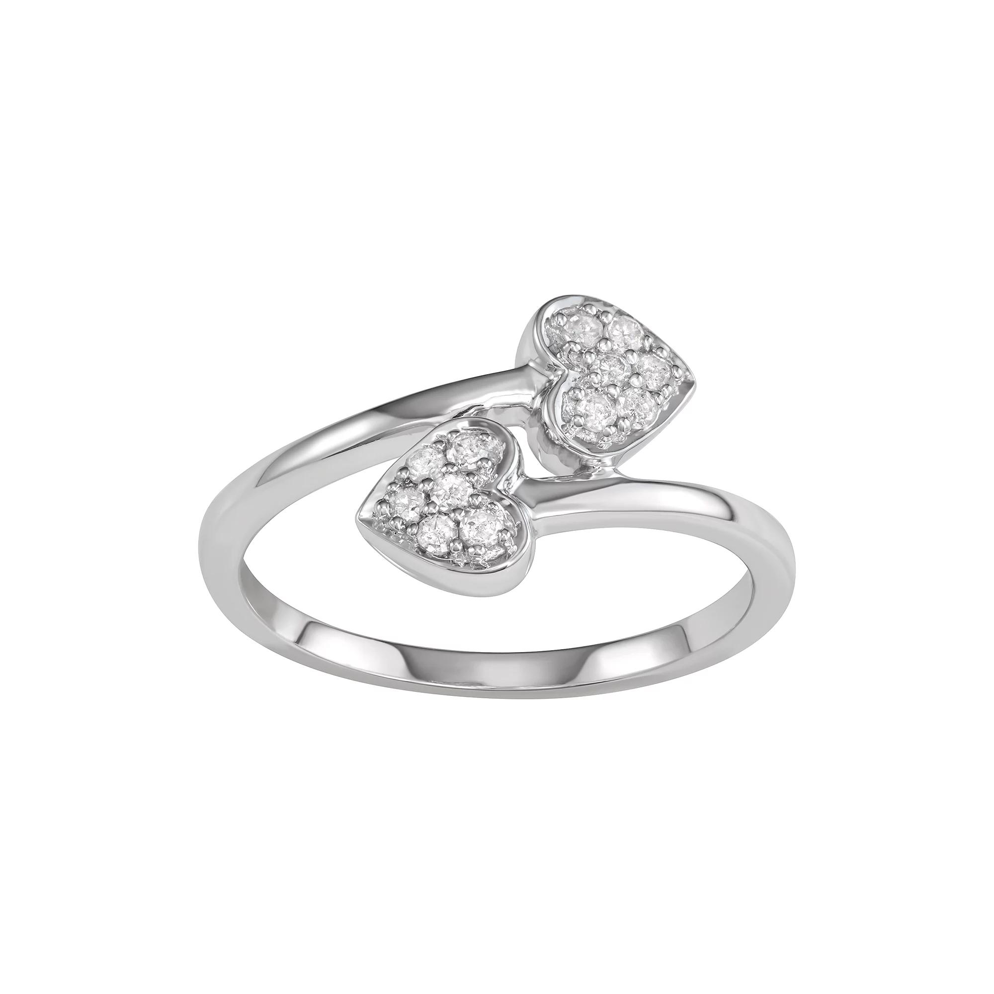 Sterling Silver 1/6 Carat T.W. Diamond Heart Bypass Ring, Women's, Size: 7, Silver Tone Product Image