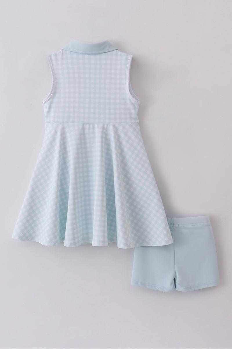 Blue active gingham dress set Product Image