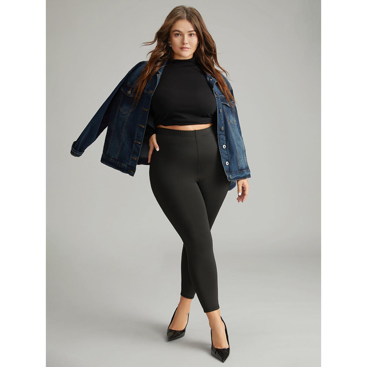 Plus Size Stretchy-Fit Rhinestone Elastic Waist Leggings Women Black Elegant High stretch Skinny High Rise Dailywear Leggings BloomChic 18-20/2X Product Image