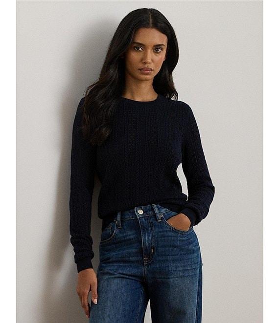 Lauren Ralph Lauren Pointelle Knit Crew Neck Long Sleeve Sweater Product Image