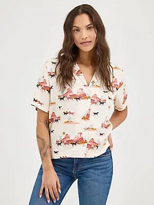 Women's Wrangler Retro® Cowgirl Camp Shirt in Ditsy Cowboy Product Image