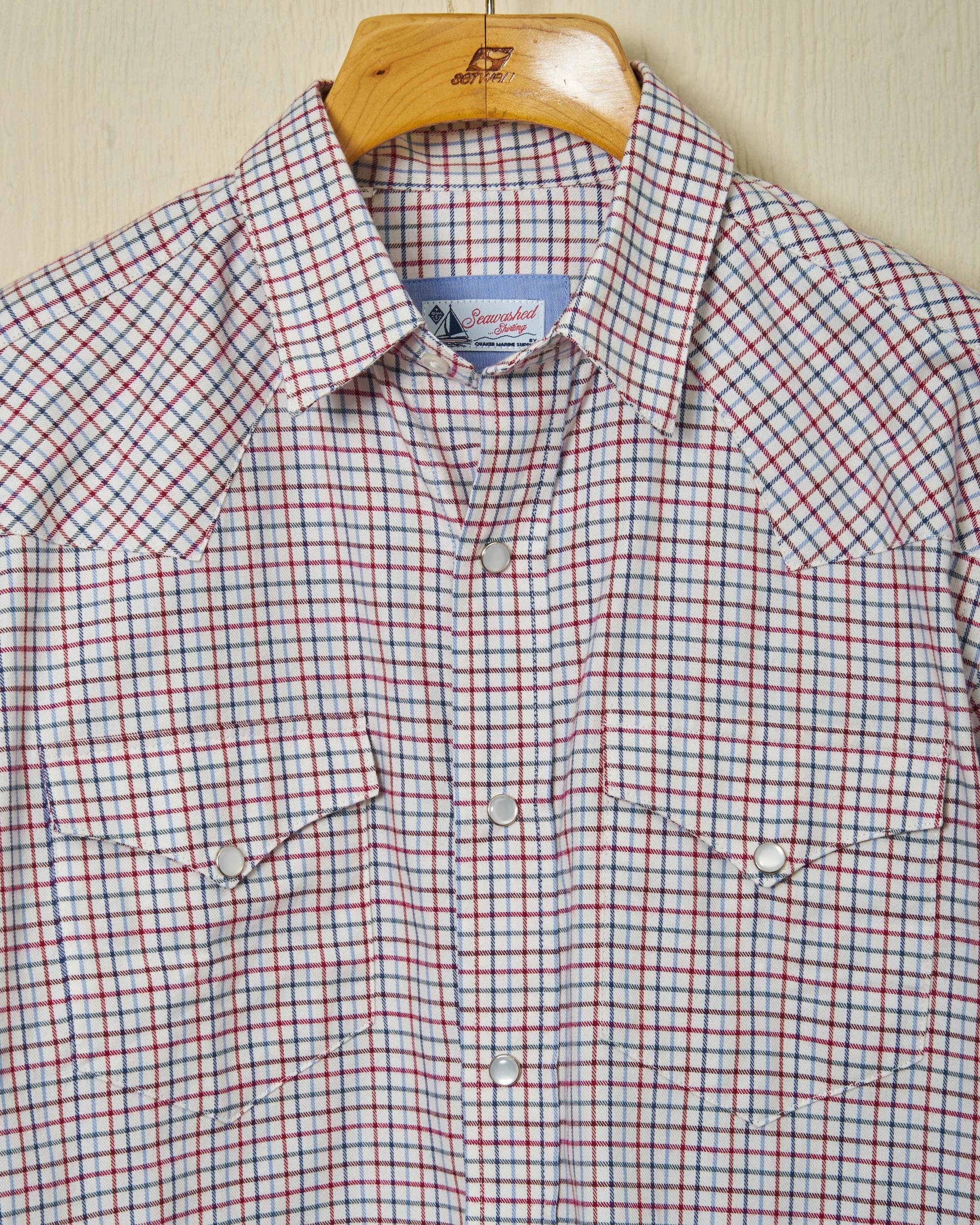 Western Sea-Washed Shirt in Denim/Wine Tattersall Product Image