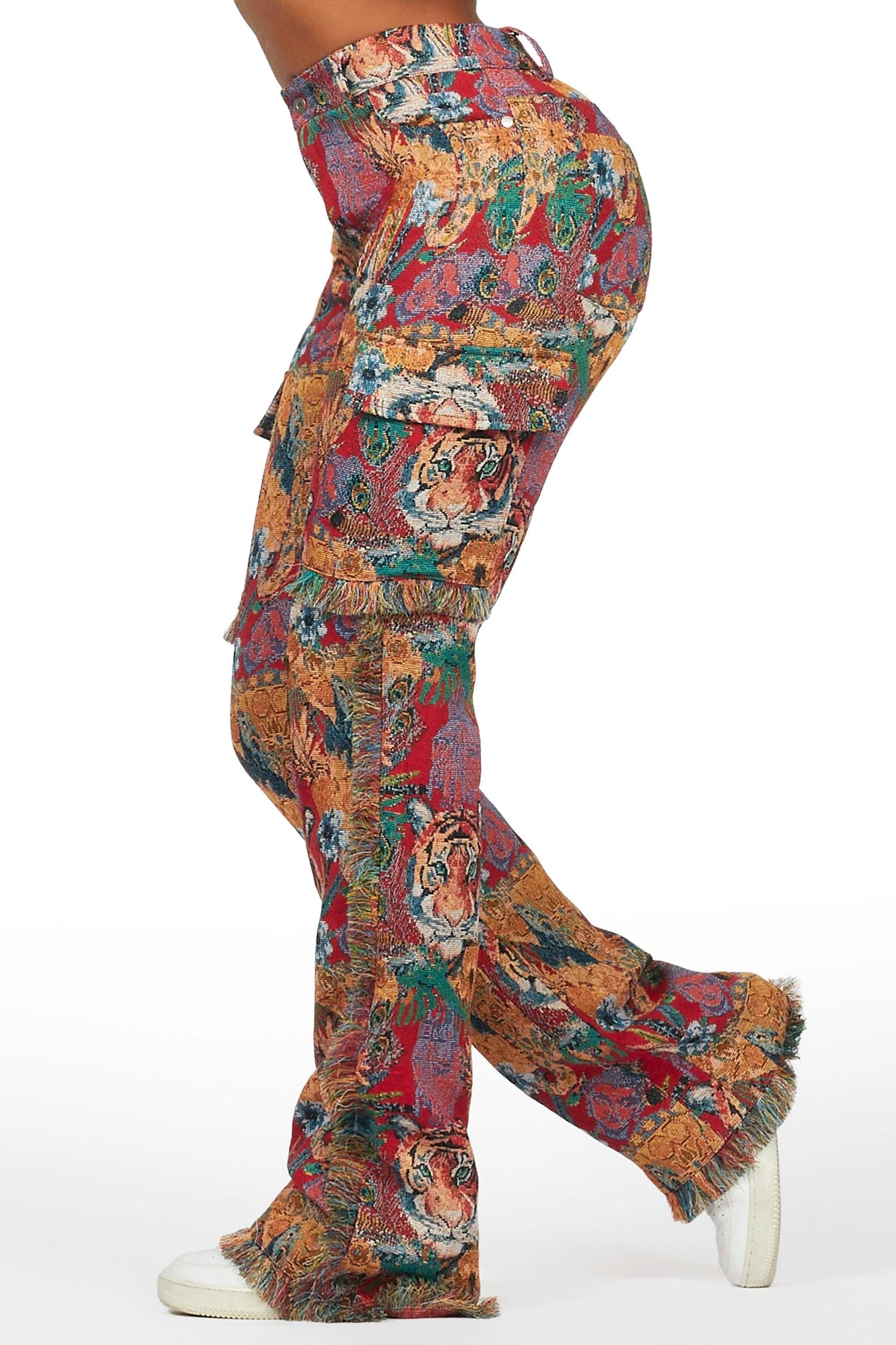 Rena Red Tapestry Stacked Pant Female Product Image
