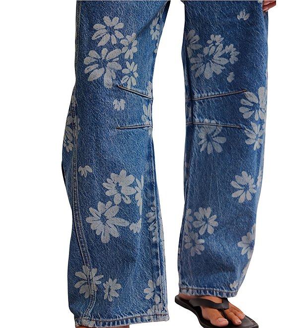 Free People We The Free Good Luck Floral Printed Mid Rise Barrel Jeans Product Image