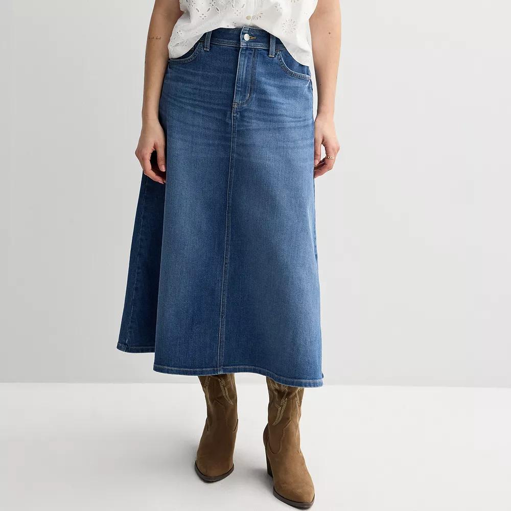 Women's Sonoma Goods For Life® Denim A-Line Midi Skirt, Size: 0, Medium Blue Product Image