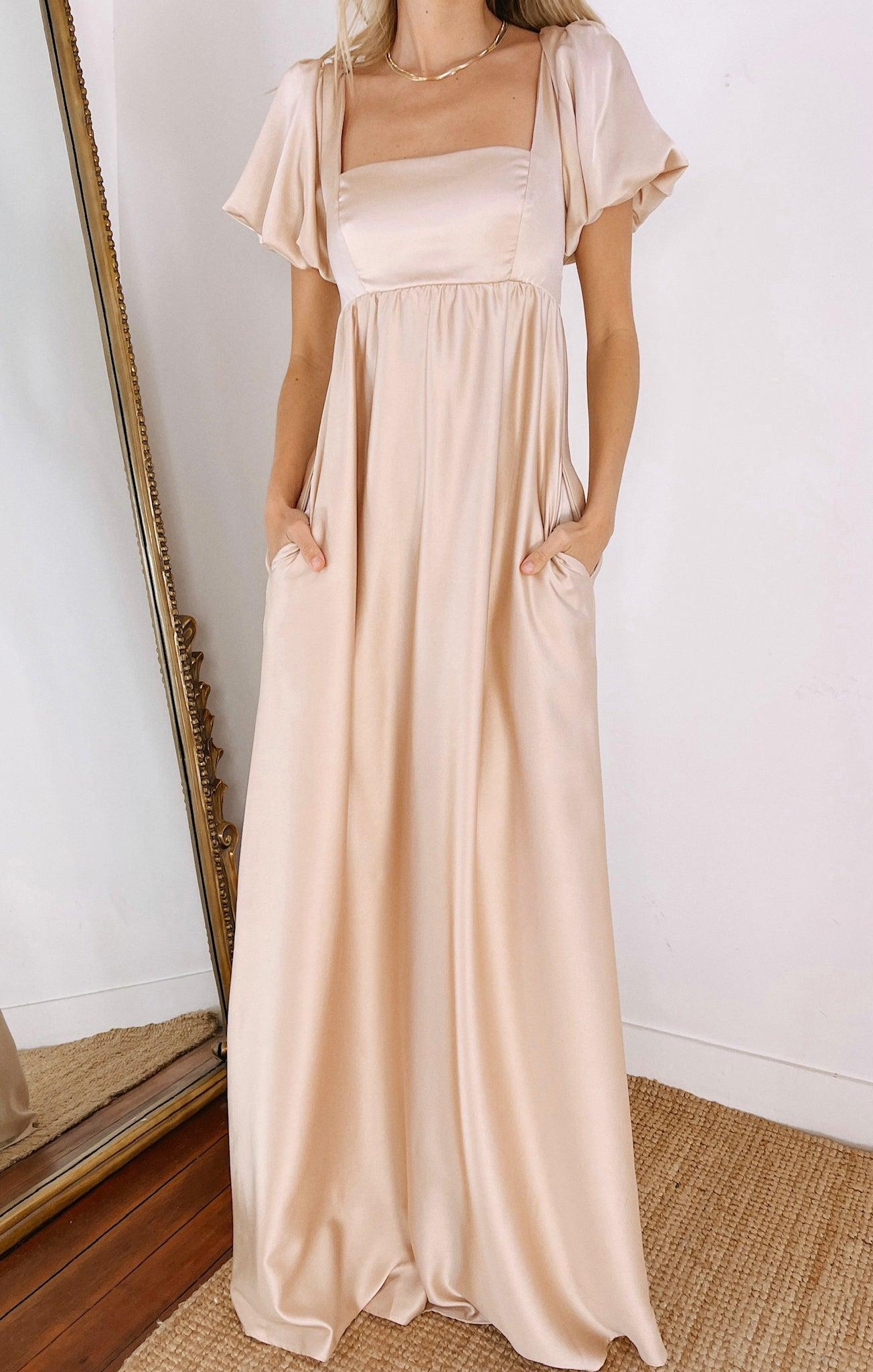 Nora Maxi Dress ~ Champagne Luxe Satin Product Image