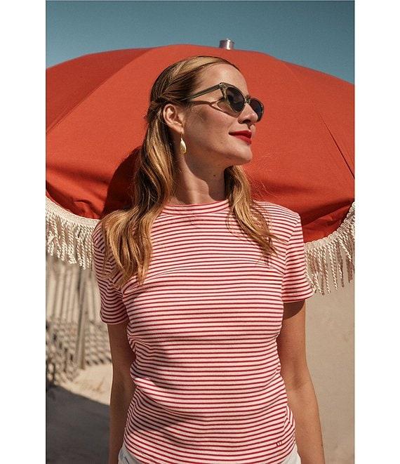 FRANCES VALENTINE Stripe Ribbed Knit Crew Neck Short Sleeve Tee Product Image