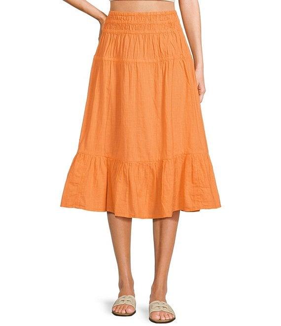 Roxy Malia Coordinating Solid Ruffle Tiered Midi Skirt Product Image