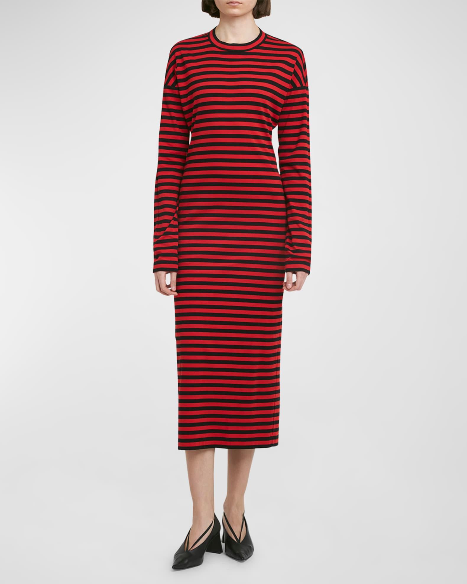 Striped Long-Sleeve Midi T-Shirt Dress Product Image