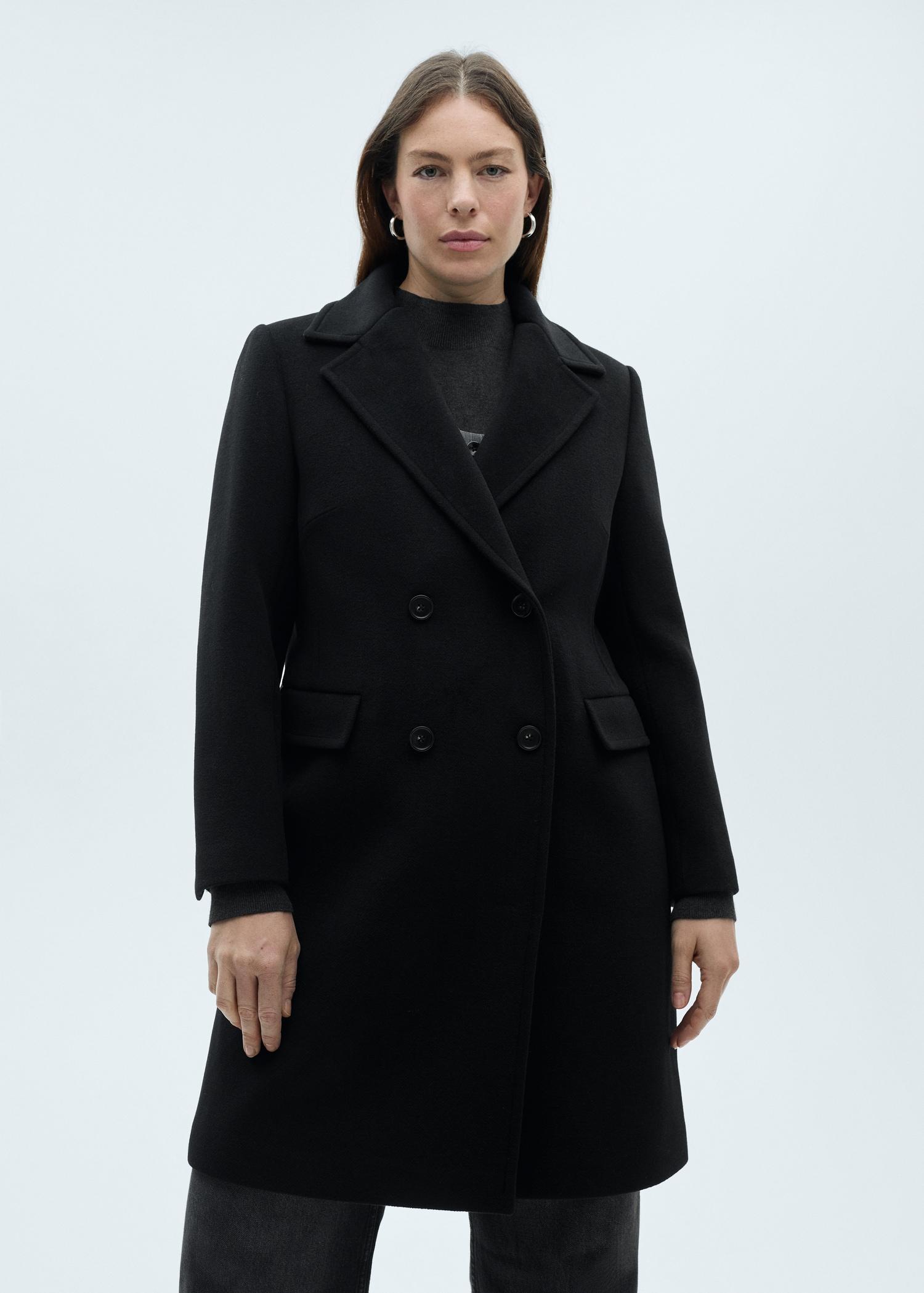 Double-breasted midi wool coat - Women | MANGO USA Product Image