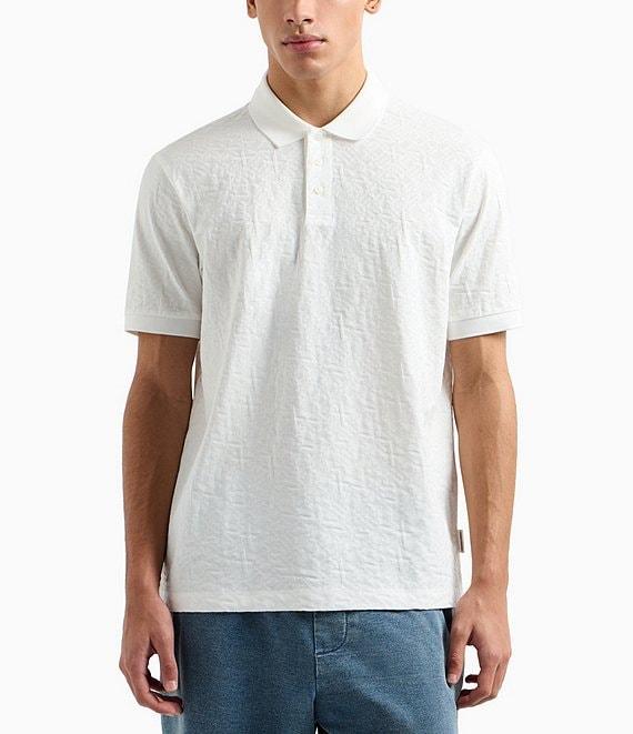 Armani Exchange Allover Logo Jacquard Short Sleeve Polo Shirt Product Image