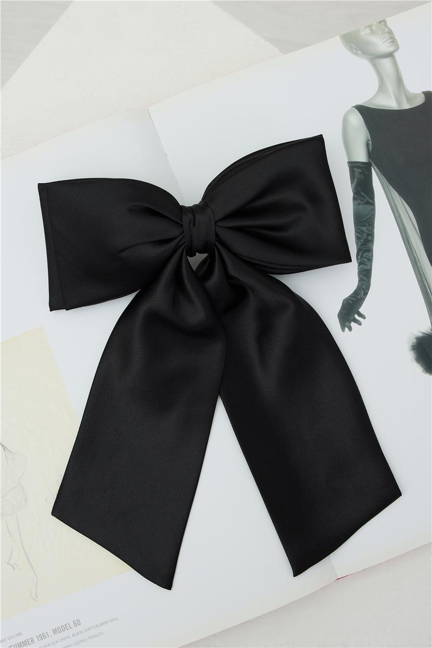 Satin Bow Hair Clip Black Product Image