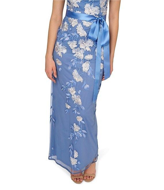 Adrianna Papell Cascading Floral Embroidery Illusion Boat Neck Short Sleeve Gown Product Image