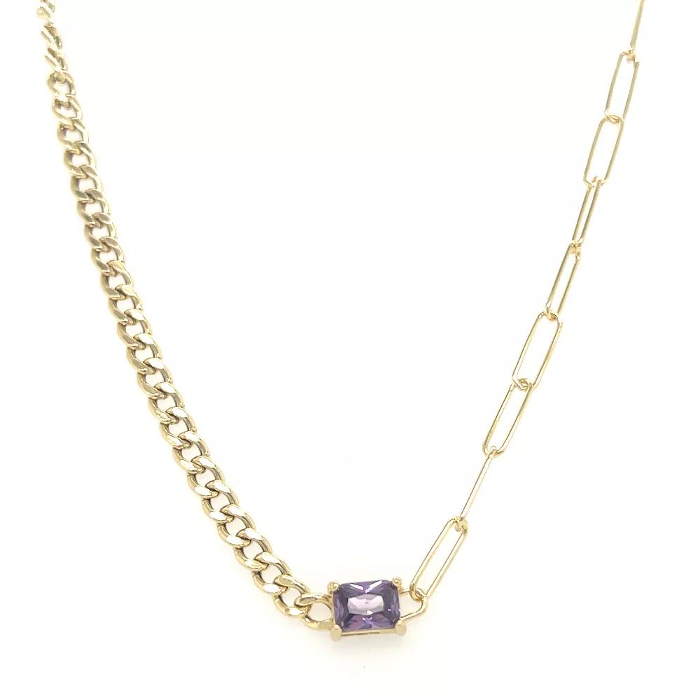 Meshmerise Gold Over Sterling Silver Paperclip Birthstone Link Necklace, Women's, Size: 16-18" ADJ, Feb Product Image