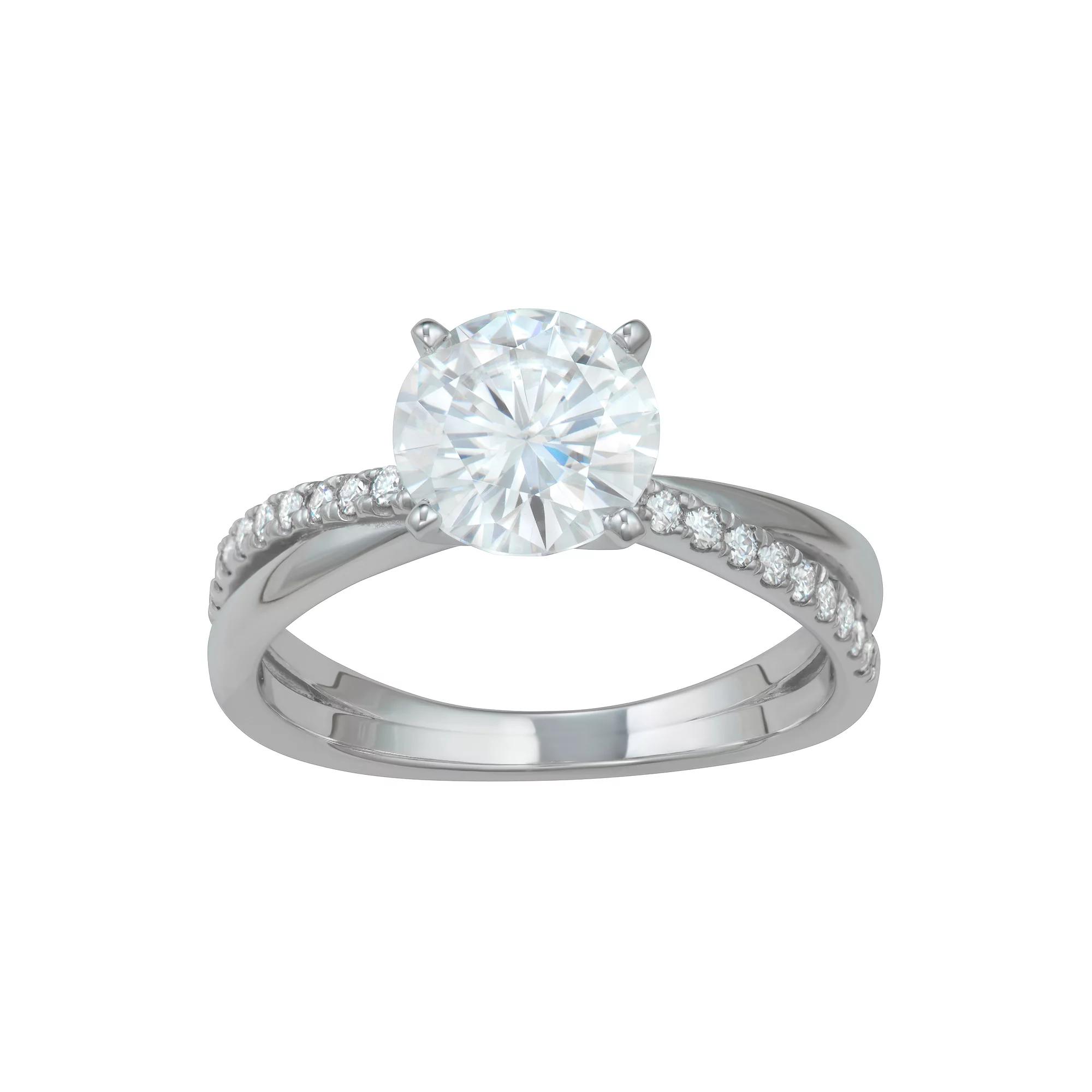 Charles & Colvard 14k White Gold 2 1/10 Carat T.W. Lab-Created Round Cross Band Engagement Ring, Women's, Size: 7, 14k Whgold Product Image