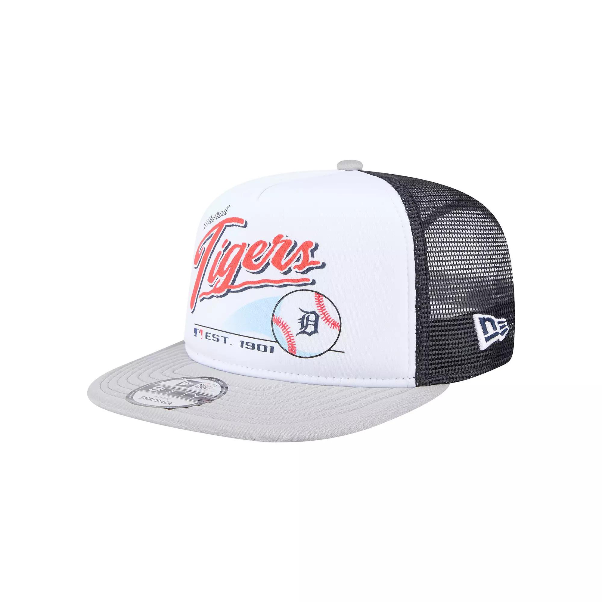 Men's New Era White/Gray Detroit Tigers Retro Script Trucker 9FIFTY Snapback Hat Product Image