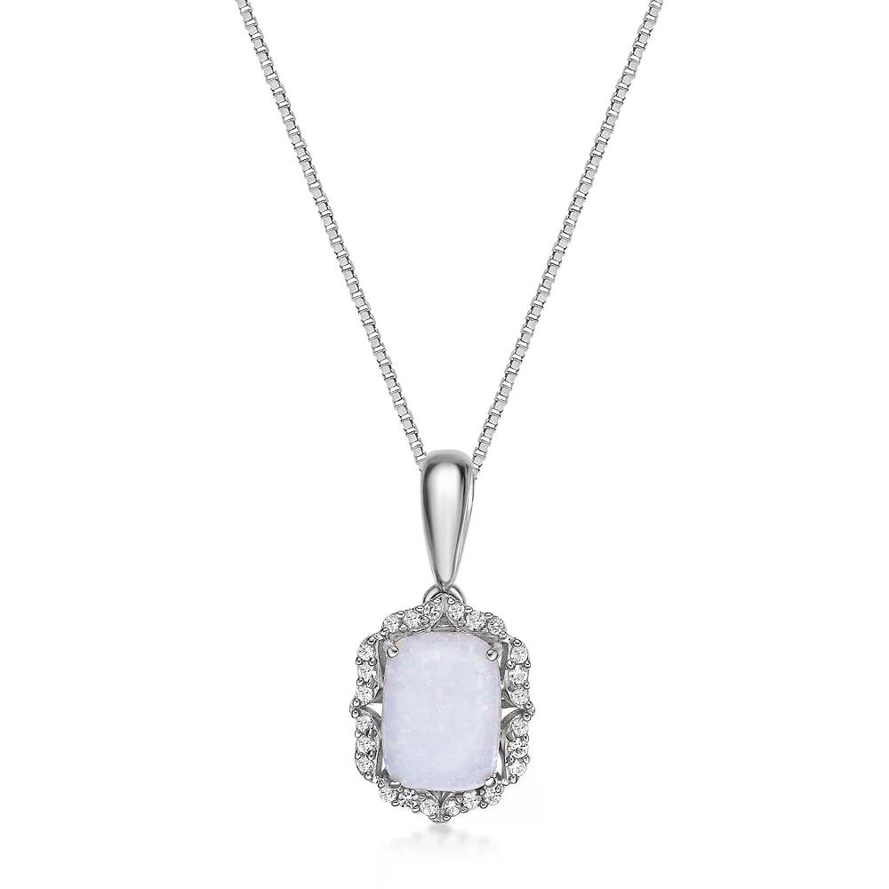Gemminded Sterling Silver Lab-Created Opal & Lab-Created White Sapphire Pendant Necklace, Women's, Size: 18" Product Image