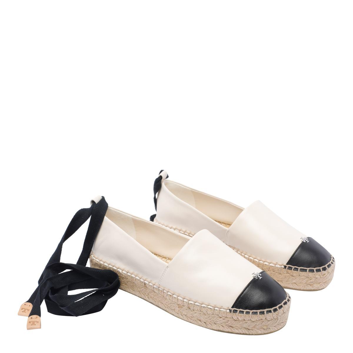 TORY BURCH White Espadrilles With Metallic Logo On The Front And Ankle Strap In Leather Woman Product Image