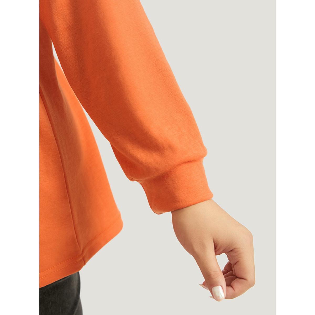 Plus Size Halloween Letter Print Round Neck Sweatshirt Women OrangeRed Casual Elastic cuffs Festival-Halloween Sweatshirts BloomChic 10/M Product Image
