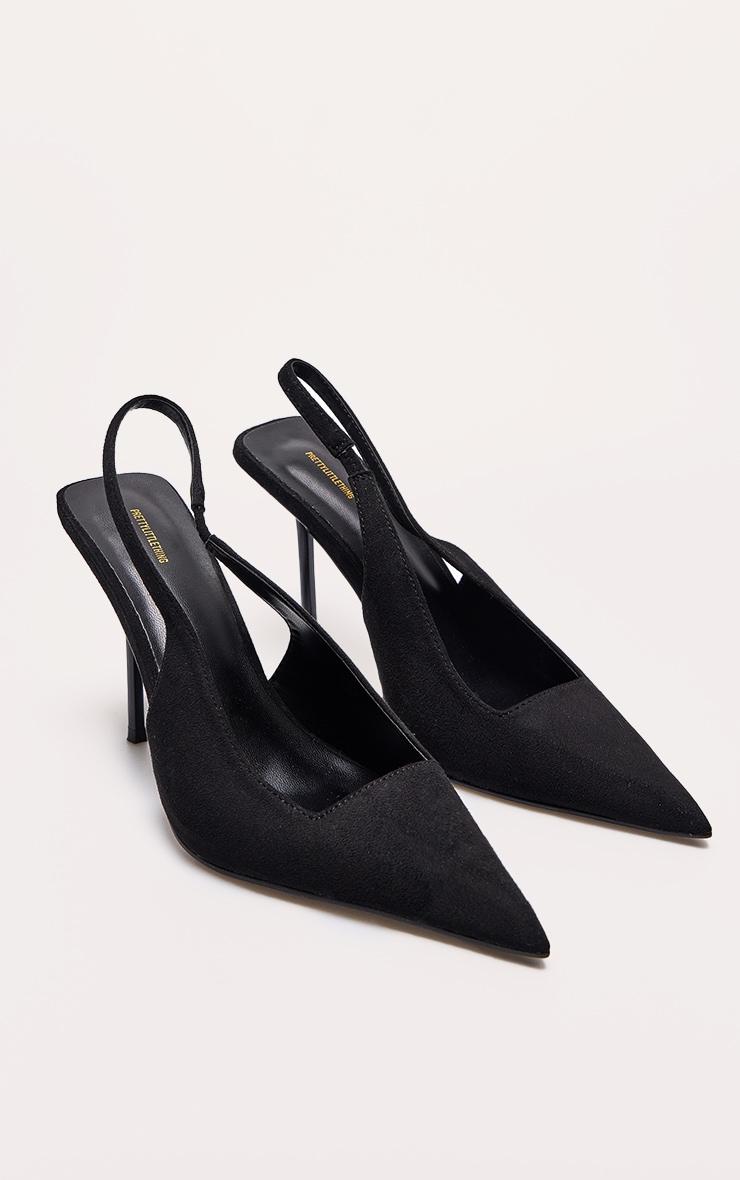 Black Faux Suede Point Toe Sling Back Heeled Courts Product Image