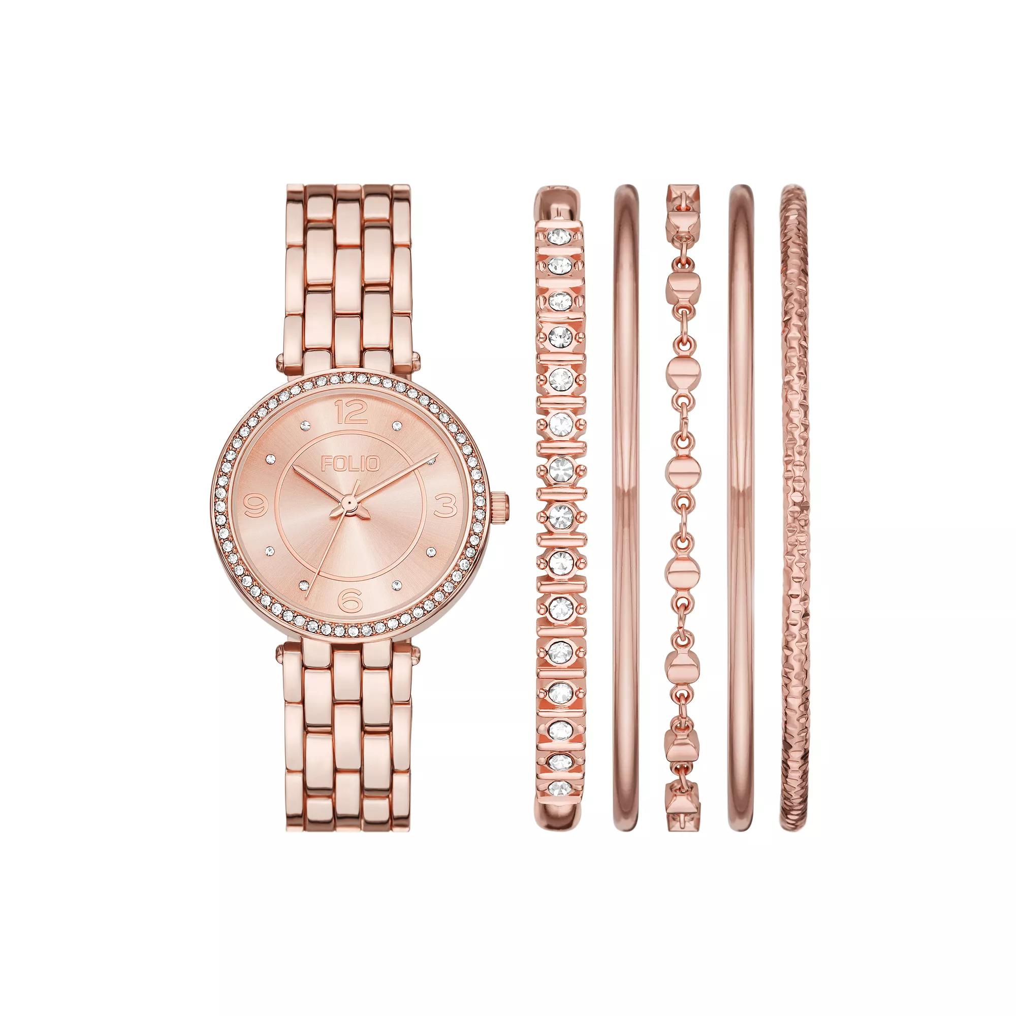 Folio Women's Rose Gold Tone Tone Bracelet Watch & Bracelet Set, Size: 35 mm, None Product Image