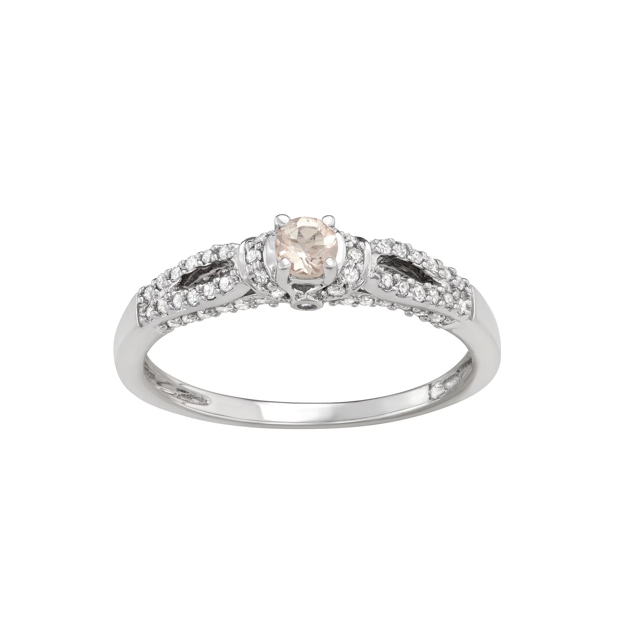 14k White Gold 1/3 Carat T.W. Diamond & Morganite Engagement Ring, Women's, Size: 5, 10k Whgold Product Image
