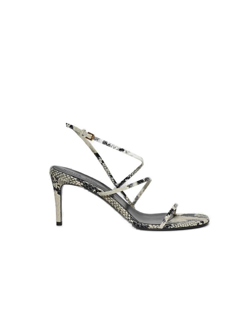 KHAITE Loop Snake-effect Leather Sandals In Beige Comb Product Image