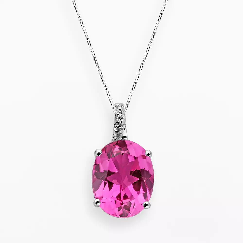 Gemminded Sterling Silver Lab-Created Pink Sapphire and Diamond Accent Oval Pendant, Women's, Size: 18" Product Image