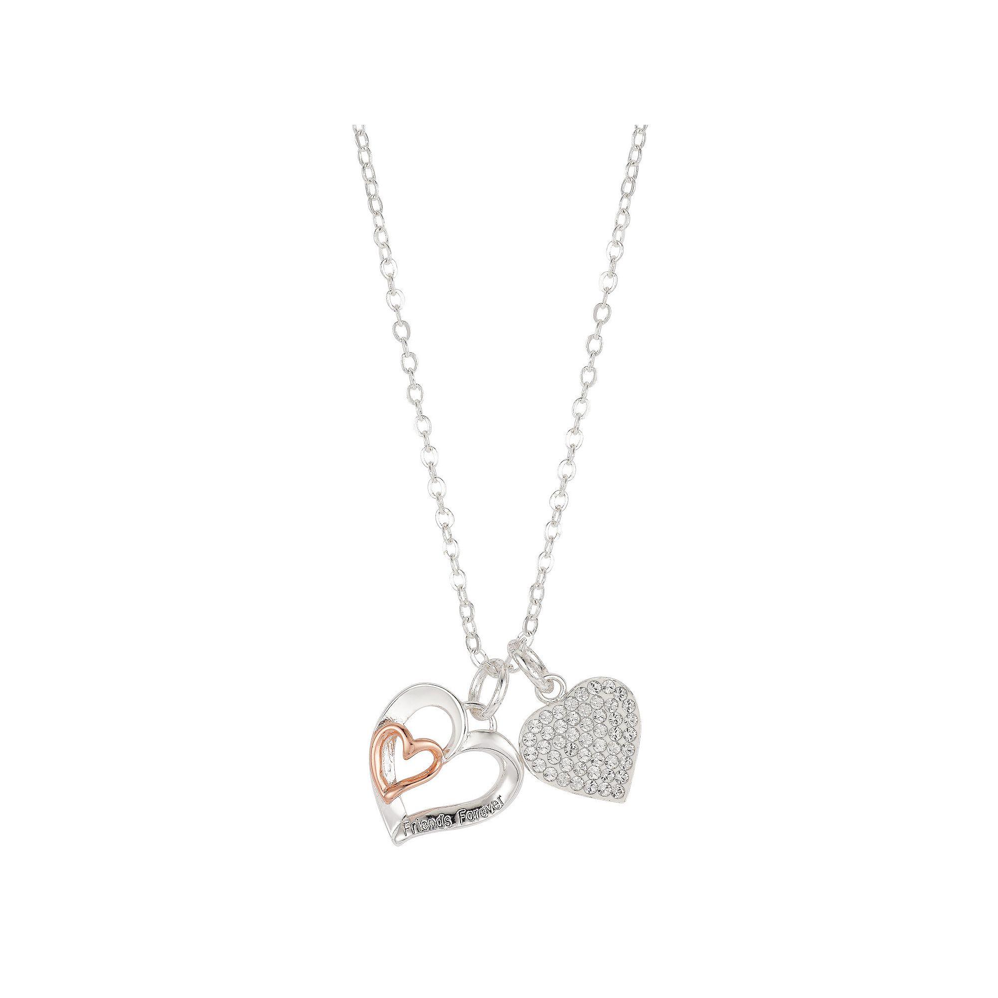 Brilliance Crystal "Friends Forever" Double Heart Charm Necklace, Women's, Size: 18", Two Tone Product Image