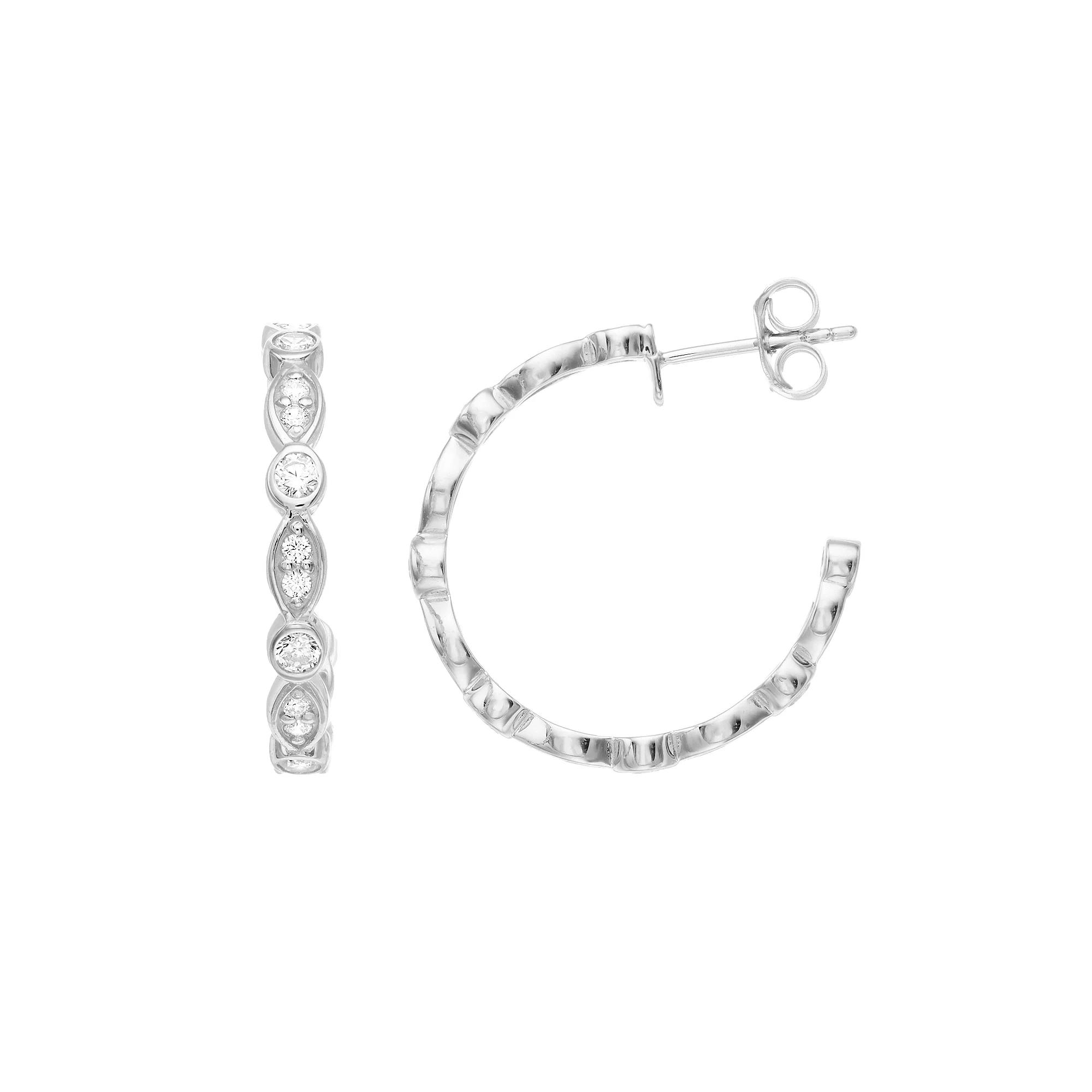 Sterling Silver Textured C-Hoop Earrings, Women's Product Image