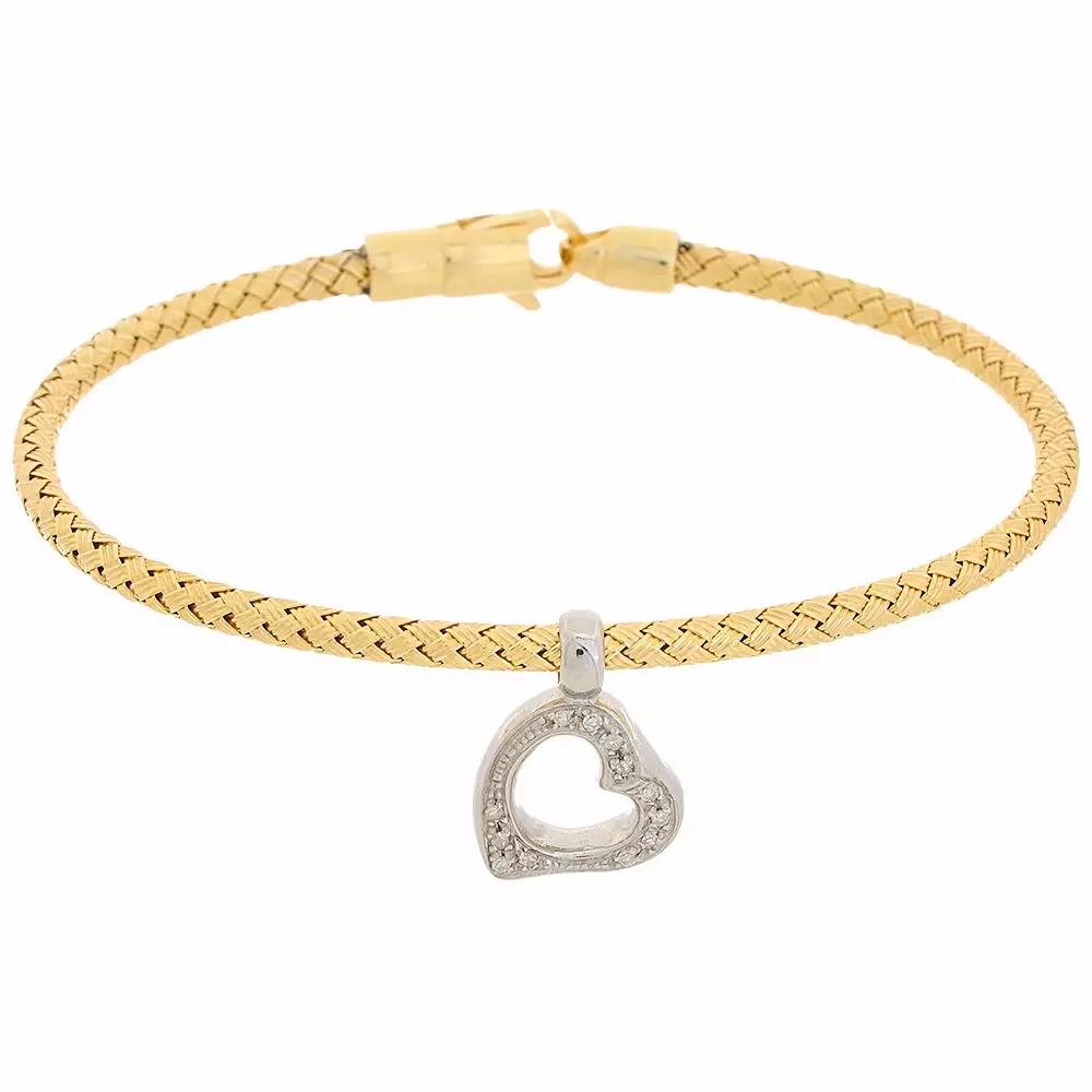 Meshmerise 1/10 Carat T.W. Diamond Heart Charm Rope Bracelet, Women's, Size: 7", Gold Tone Product Image