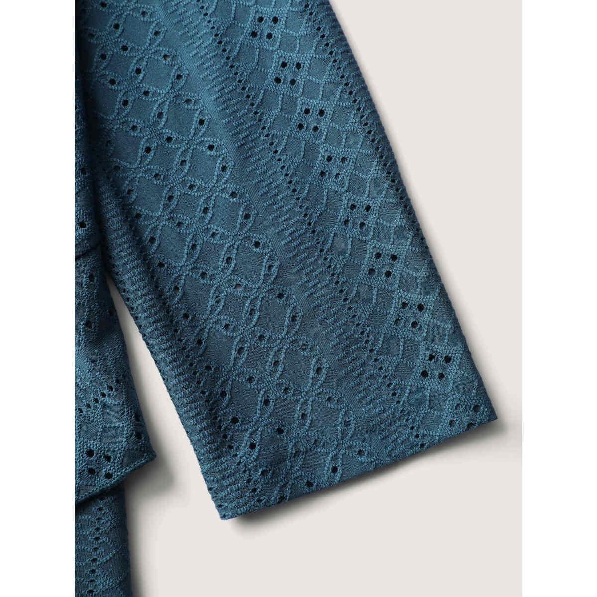 Plus Size Eyelet Trim Overlap Ruffled Hem T-Shirt Mediumblue Women Romantic Round Neck Elegant T-shirts BloomChic 26/4X Product Image