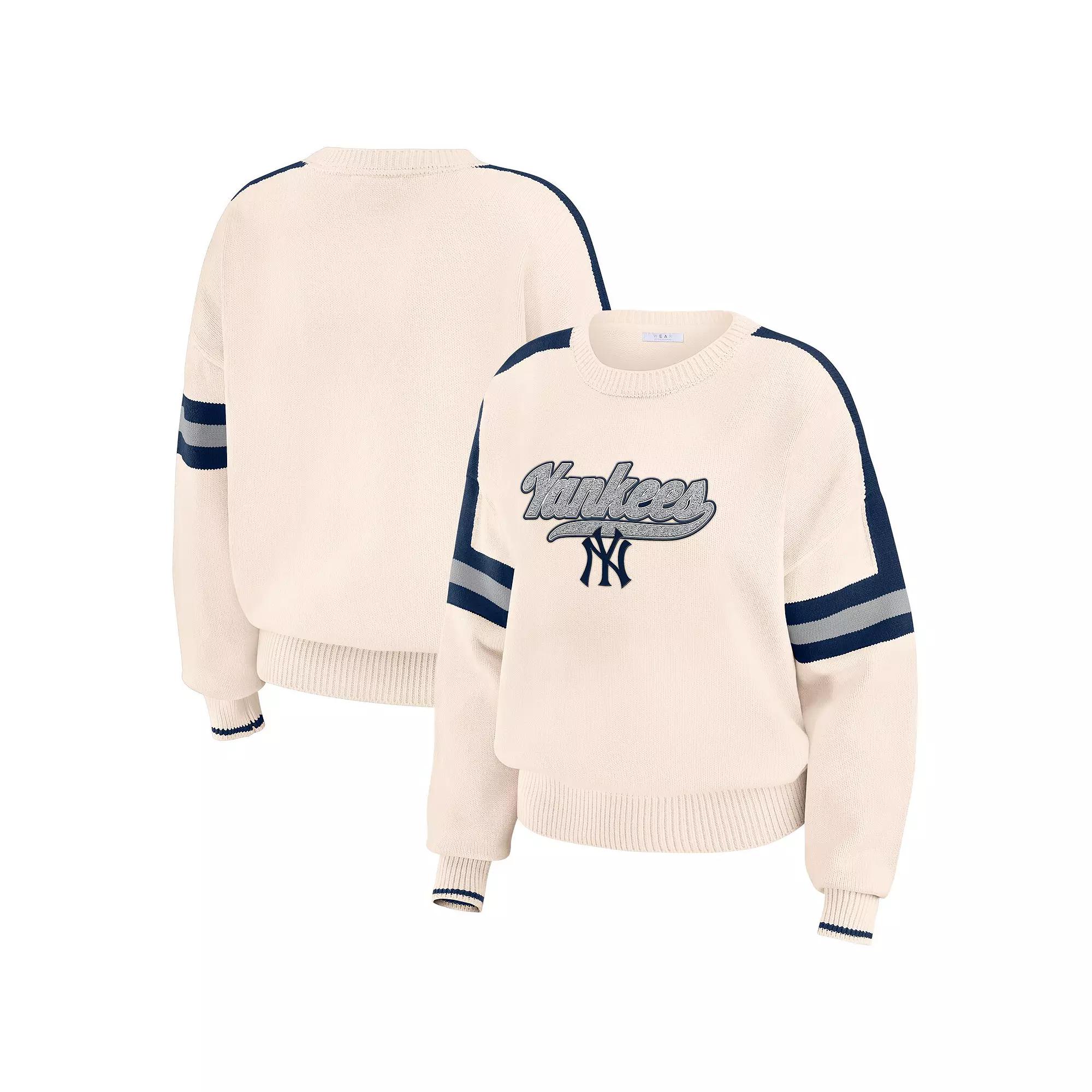 Women's WEAR by Erin Andrews Cream New York Yankees Stripe Pullover Sweater,  Product Image