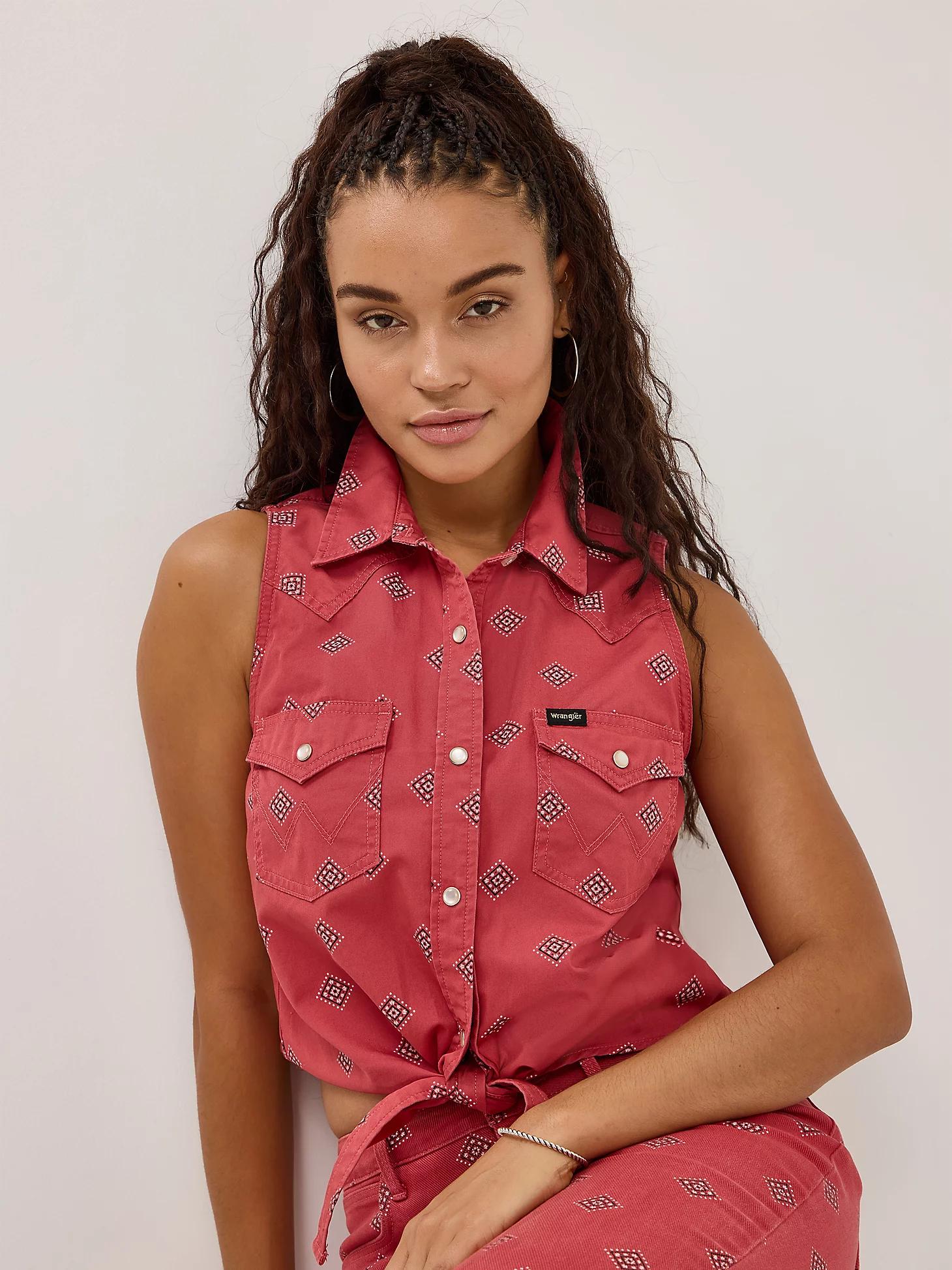 Women's Tie-Front Print Shirt in Diamond Bay Product Image