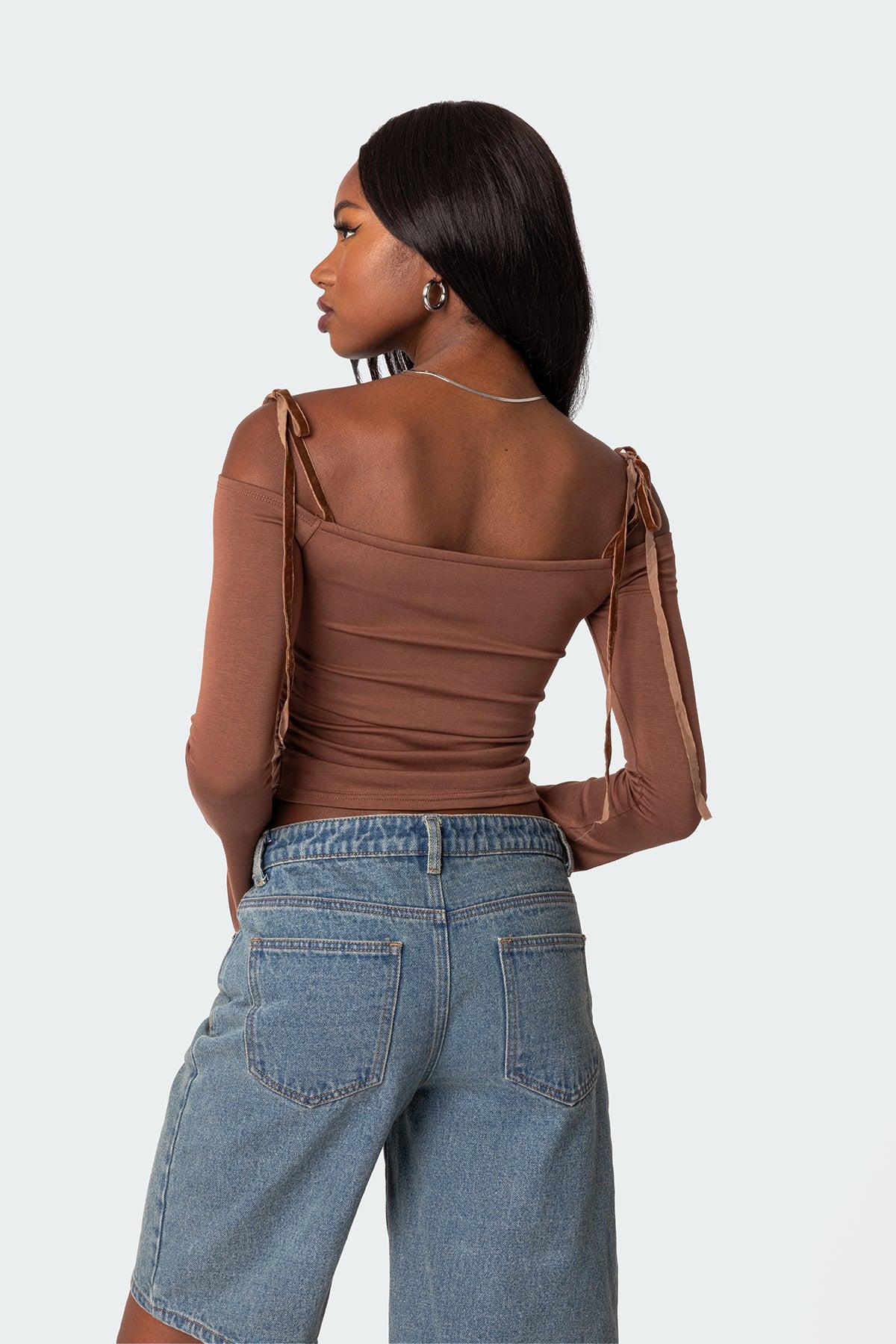 Velvet Tie Off Shoulder Top Product Image