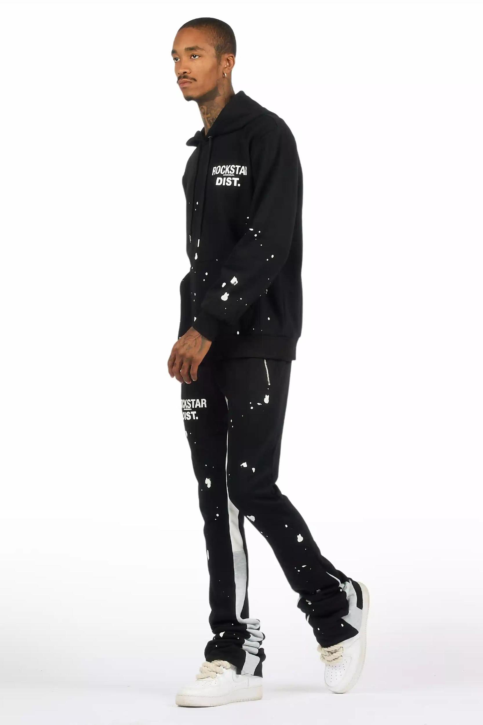 Raffer Black/White Hoodie/Super Stacked Flare Pant Set Male Product Image