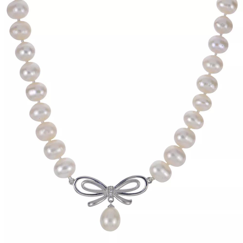 PearLustre by Imperial Sterling Silver Freshwater Cultured Pearl & Lab-Created White Sapphire Bow Necklace, Women's,  Product Image