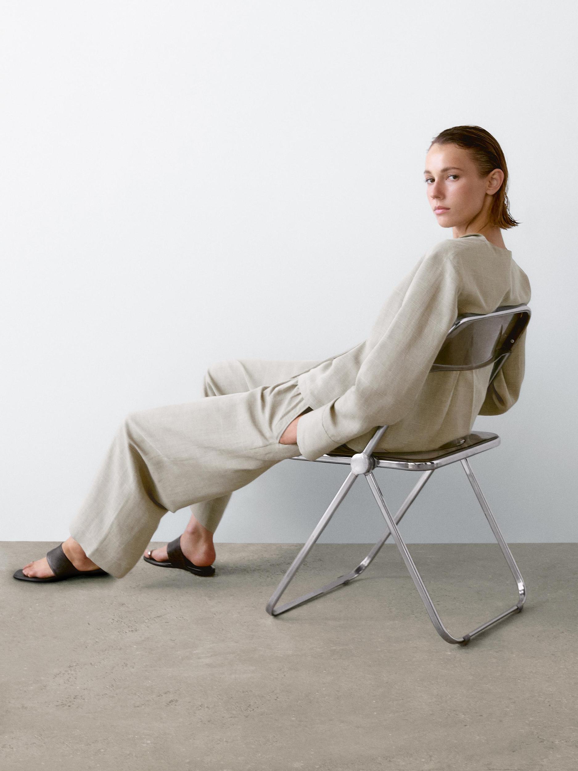 Linen blend check print trousers Product Image