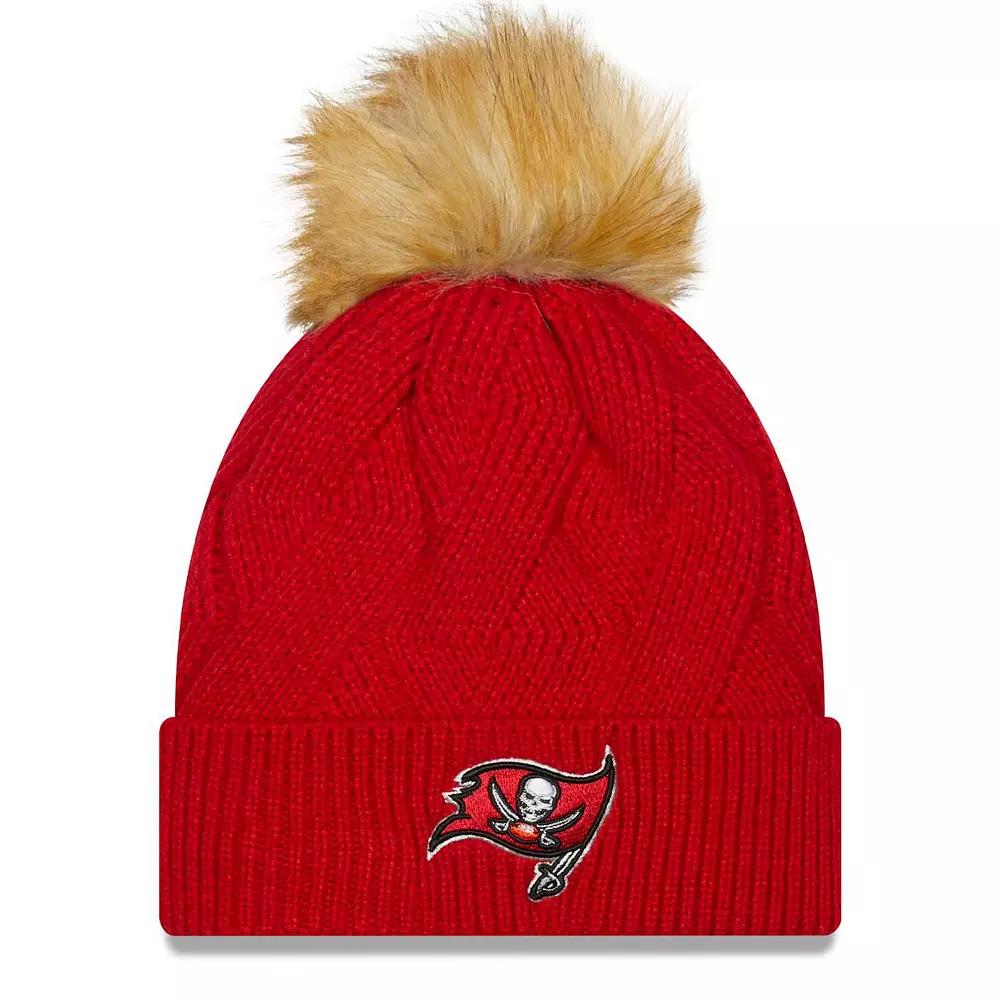 Women's New Era Red Tampa Bay Buccaneers Snowy Cuffed Knit Hat with Pom Product Image