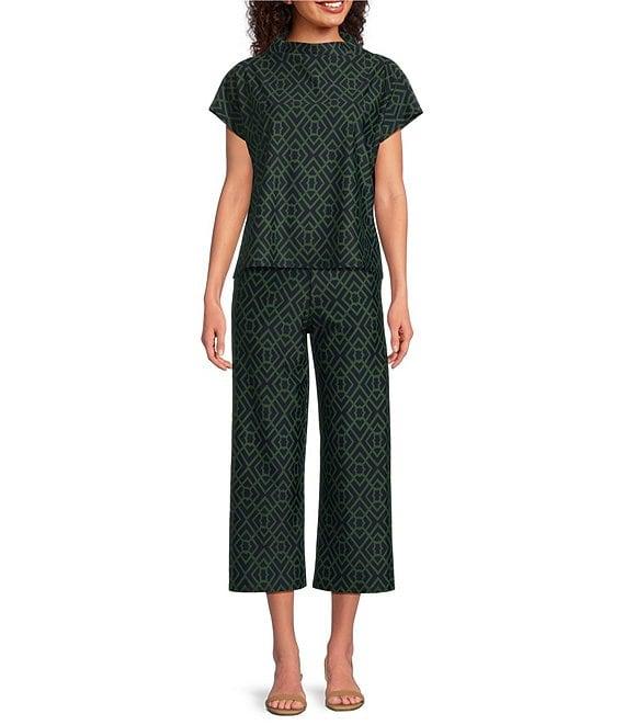 Jude Connally Tillie Garden Lattice Print Coordinating Ultralight Jude Cloth Drape Crew Neck Cap Sleeve Top Product Image