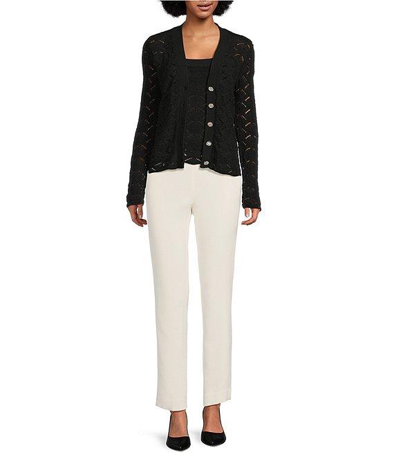 KARL LAGERFELD PARIS Crochet Knit V-Neck Long Sleeve Coordinating Cardigan Product Image