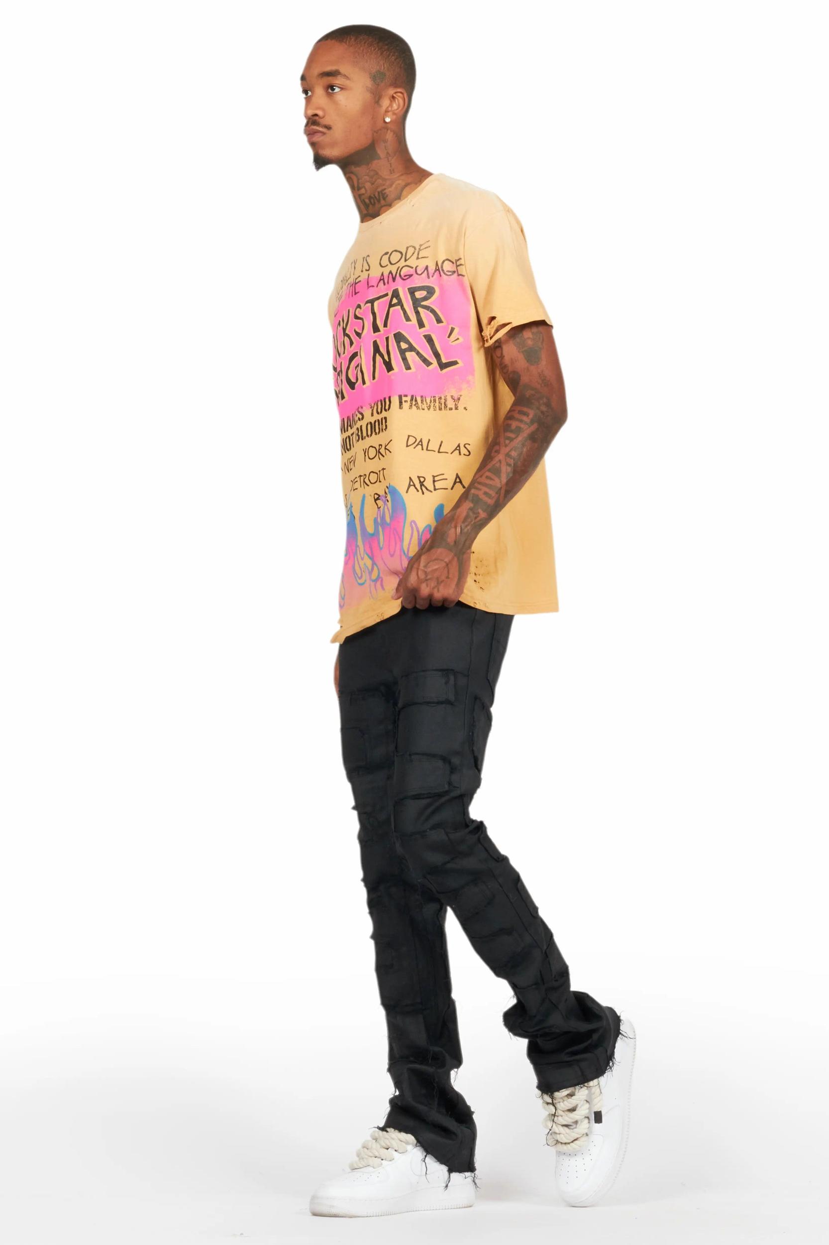 Shake Black Coated Stacked Flare Jean Male Product Image