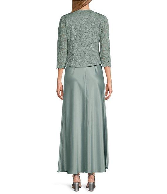 Alex Evenings Petite Size Scoop Neck 3/4 Sleeve Glitter Lace 2-Piece Jacket Dress Product Image