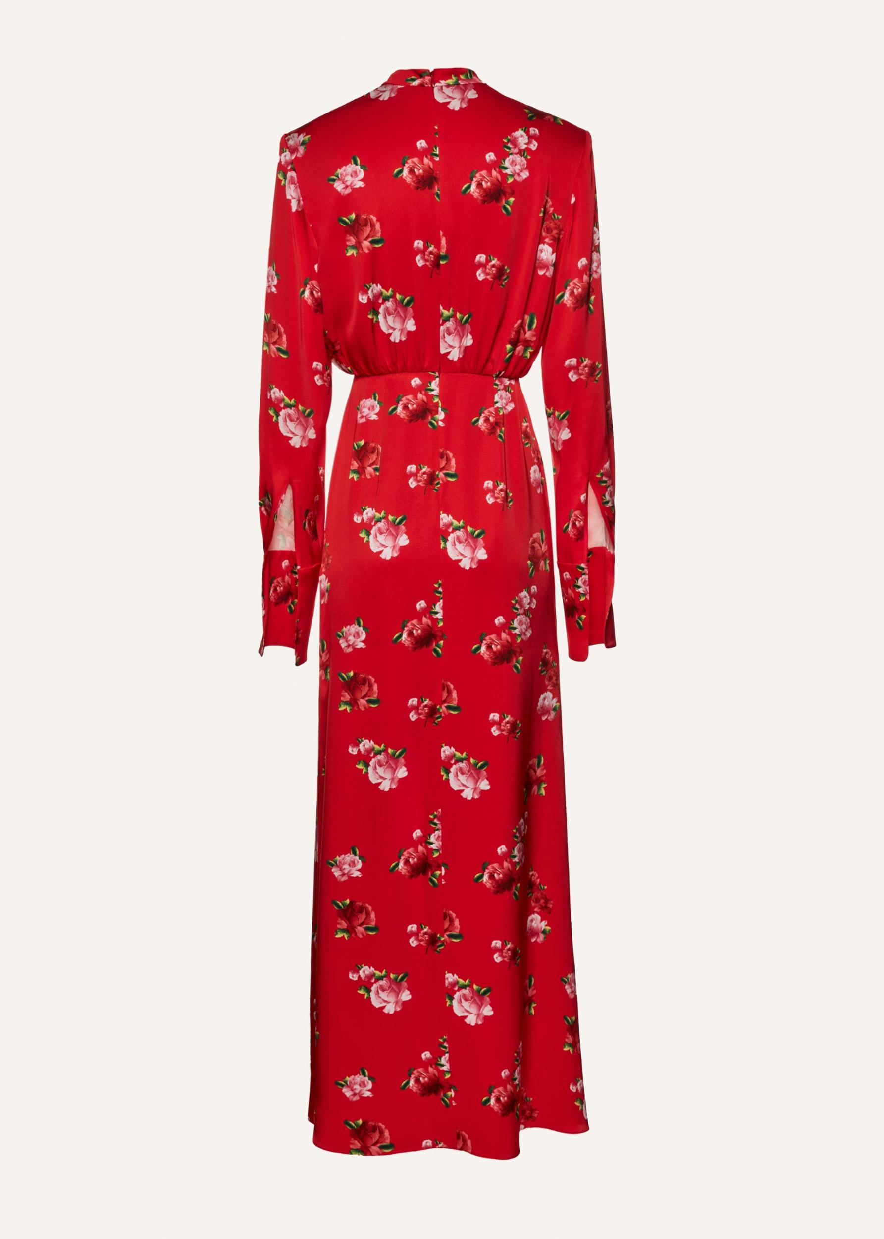 Silk round neck gown in red print Product Image