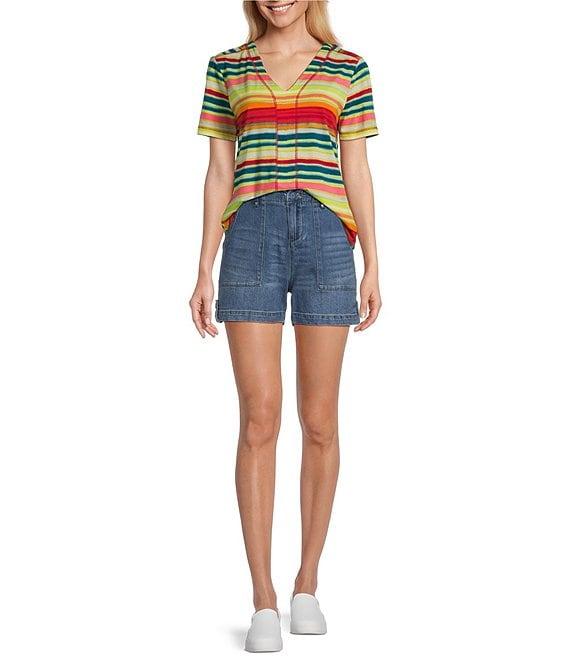 Westbound High Rise Denim Utility Pocket Cuffed Shorts Product Image