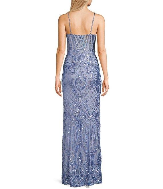 Next Up Sequin Low V-Neck Mesh Inset Sleeveless Dress Product Image