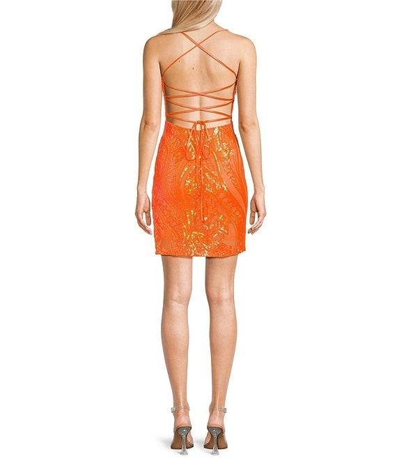 Midnight Doll Spaghetti Strap Placement Sequin Strappy Back Bodycon Mini Dress Product Image