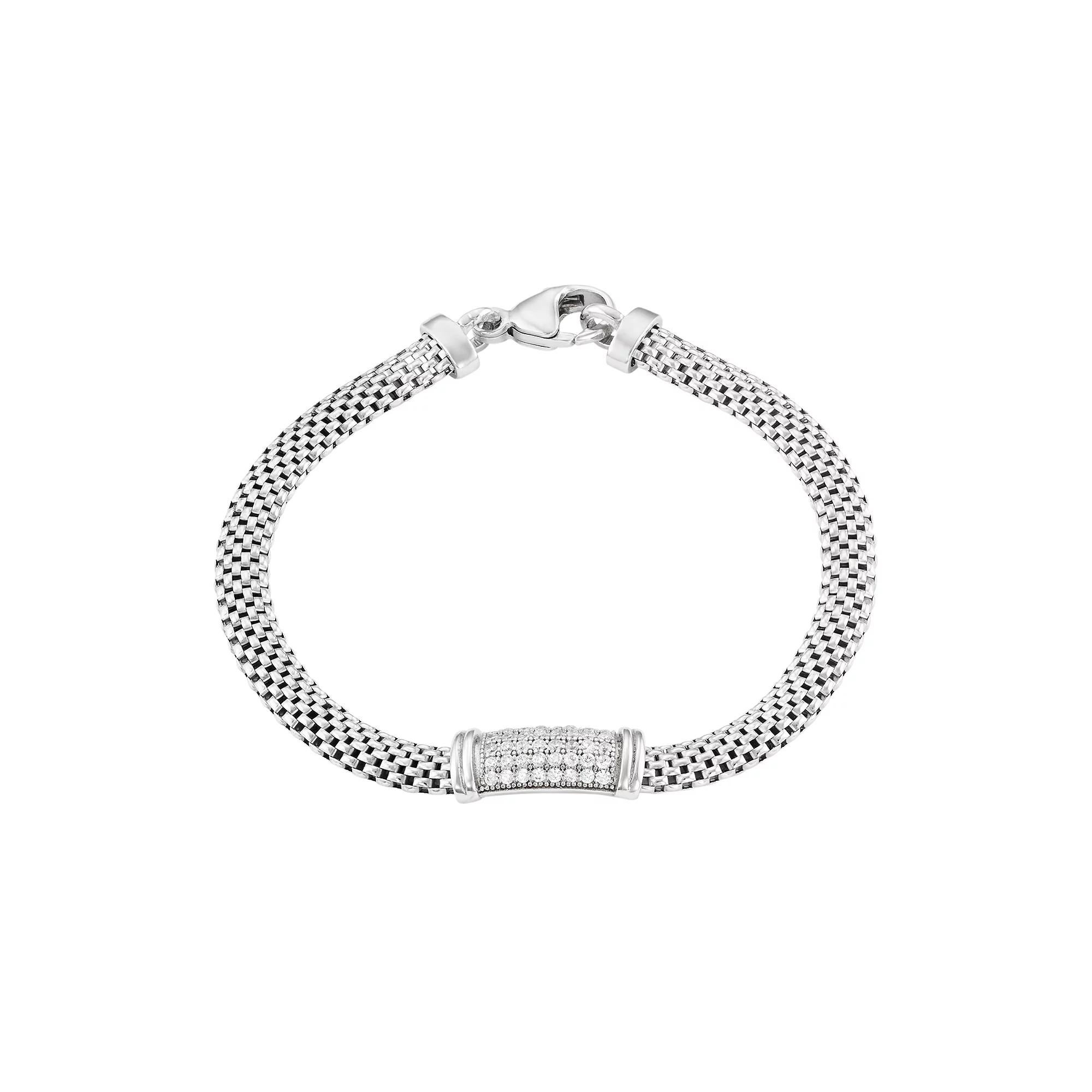 Cubic Zirconia Sterling Silver Mesh Bracelet, Women's, Size: 7", White Product Image