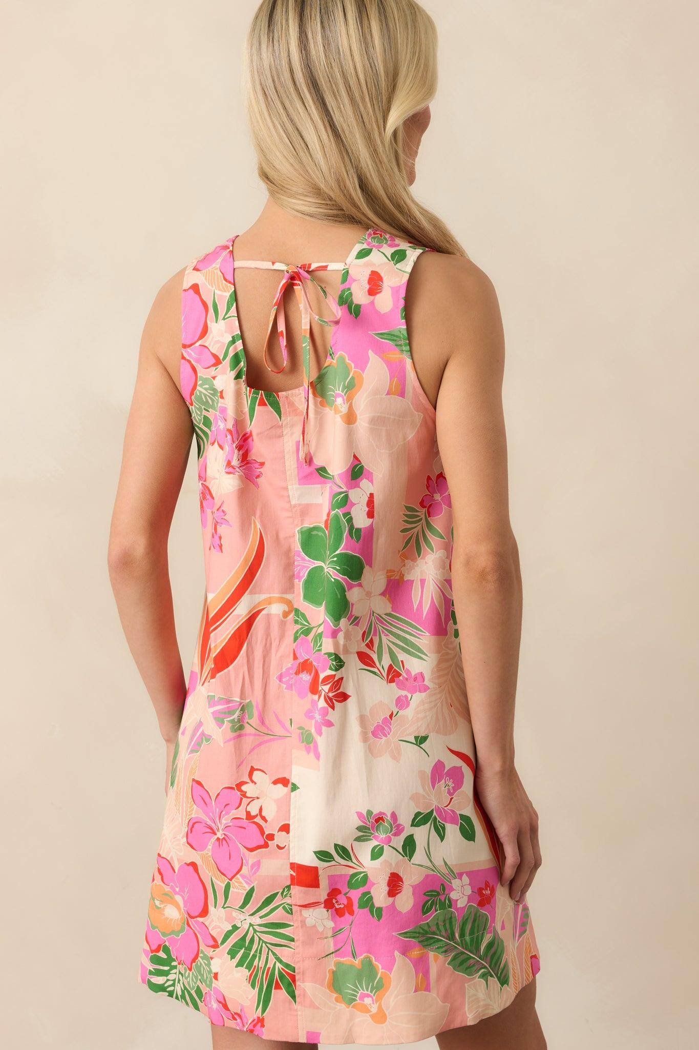 Glow From Within Pink Tropical Floral Cotton Mini Shift Dress Product Image