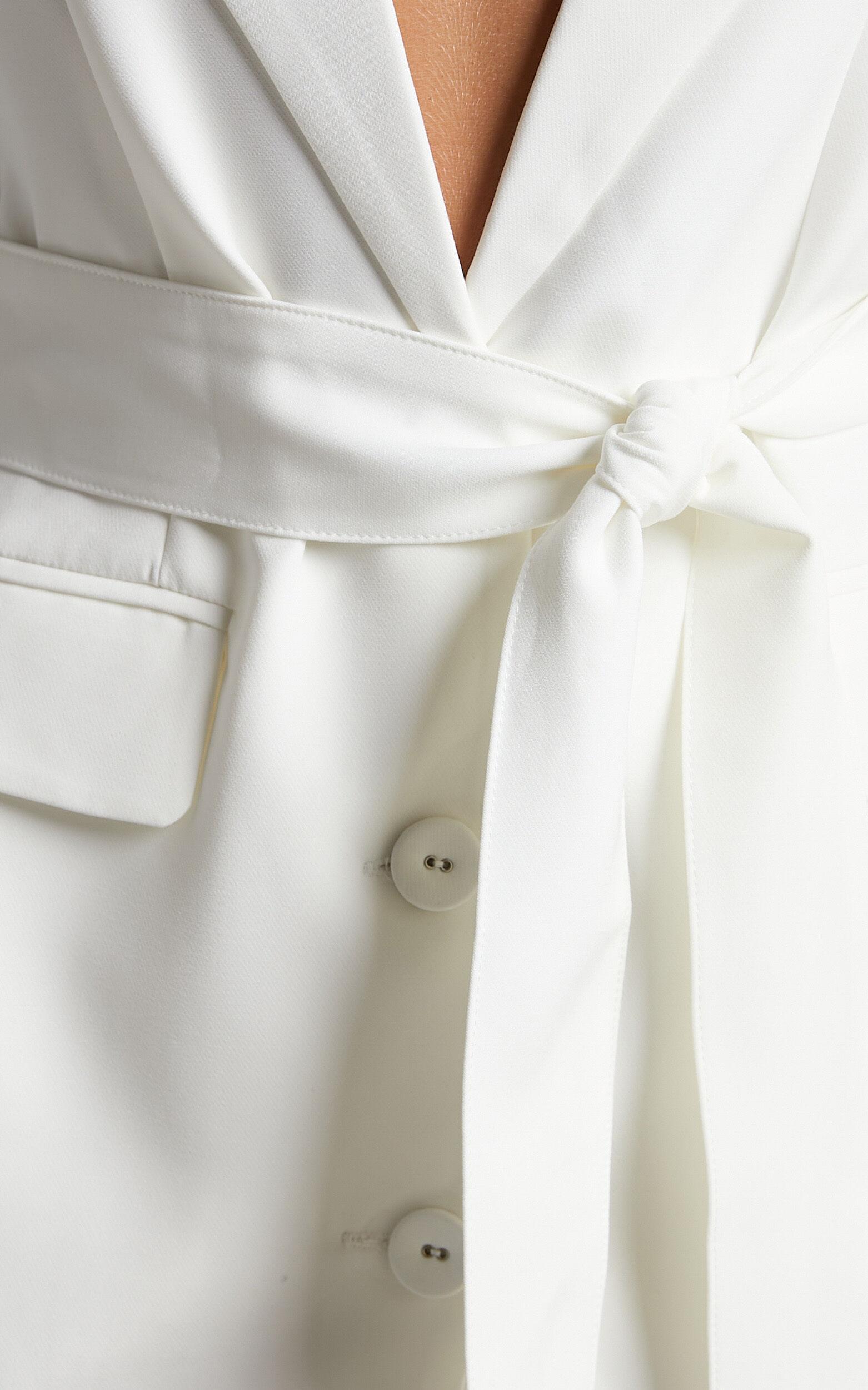 Denali Mini Dress - Tie Waist Blazer Dress in White Product Image